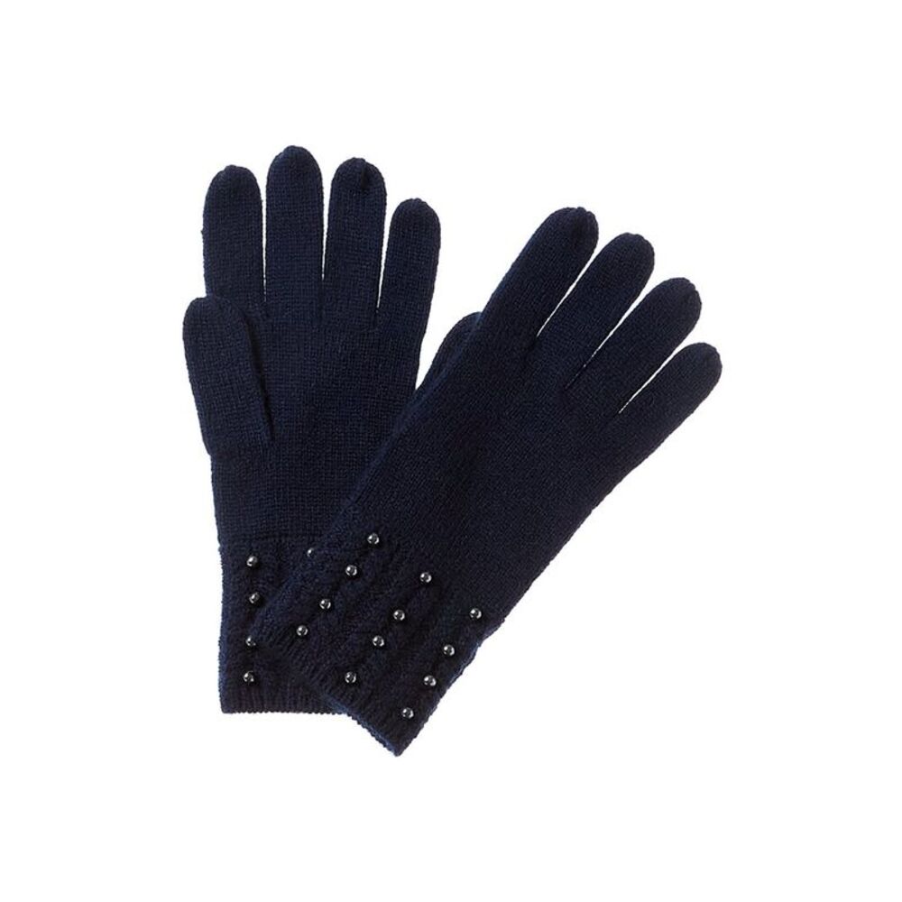 Forte Cashmere Pearl-Studded Cashmere Gloves, Blue